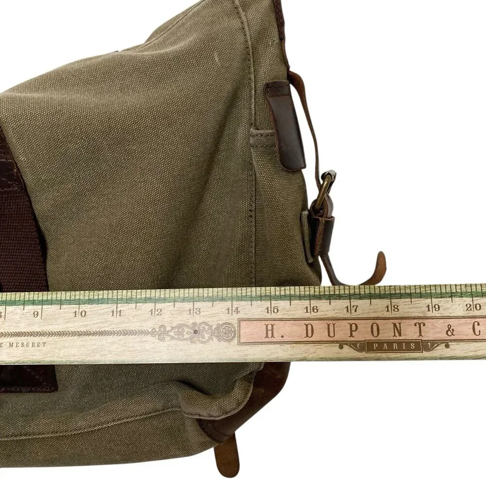 Vintage Military Leather Canvas Laptop Bag Messenger Army Green Adjustable Strap